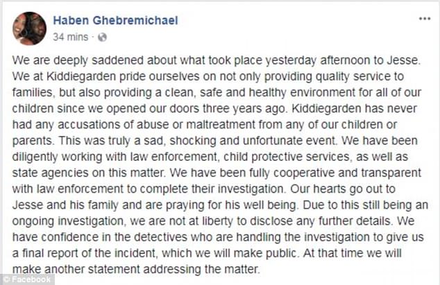 Haben Ghebremichael, the owner of Kiddie Garden, confirmed the 22-year-old had since been fired from the daycare center 